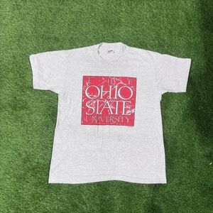 Vintage 90s Ohio State University Anvil T Shirt Gray Red Logo Graphic Tee Mens L